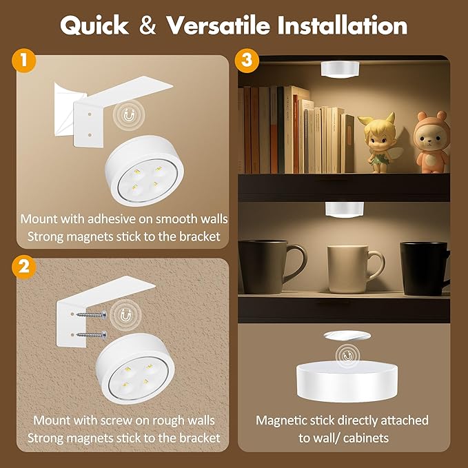 3Pcs Picture Light Battery Operated, Wireless Led Painting Light with Remote Dimmable and Timer, 3 Lighting Modes Art Display Light for Picture Frame Artworking Portrait, Wall Decorative Puck Lights