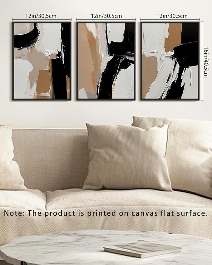 KUVIOKE Black Abstract Shapes Framed Canvas Wall Art Minimalist Graffiti Pastel Wall Decor Modern Illustration Art Painting Home Decor 12x16in (Black Framed)