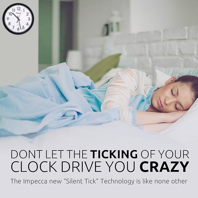 Impecca WCW12M1 12'' Non Ticking Sweep Movement Wall Clock, Black