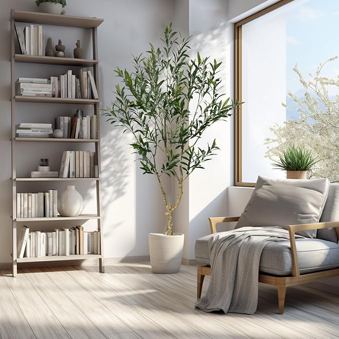 Artificial Tree Faux Olive Tree 6ft(71in,1289leaves) Tall Fake Olive Plant in Pot Fake Silk Tree Faux Plants Indoor