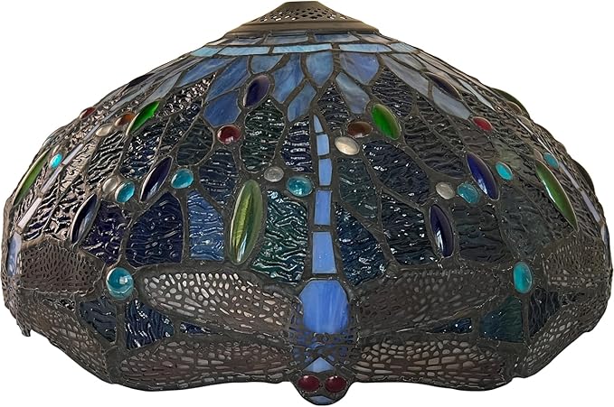 Capulina Tiffany Lamp Shade 16 Inches Wide Accessories Replacement Blue Dragonfly Style Stained Glass Lampshade for Table Lamp Floor Lamp Pendant Light