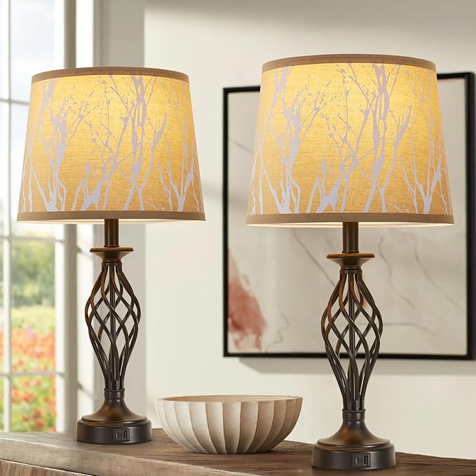 Bedside Lamp Shades Set of 2 Replacement, Drum Lampshades, 12.7" x 12.7" x 10 Inches Lampshades for Table Lamp, Floor Lamp, Pendant Light, Lamp Shade Harp Holder Included