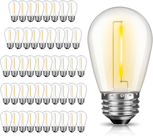 48 Pack LED S14 Replacement Light Bulbs, Shatterproof Outdoor 1 Watt to Replace 11Watts String Incandescent Bulb, Dimmable, E26 Regular Medium Screw Base, 2200K Warm White