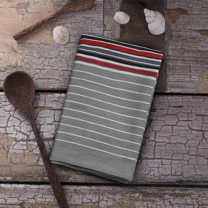 Urban Villa Kitchen Towels Waffle Stripes Dish Towels for Kitchen Grey Color Set of 6 Kitchen Towels Highly Absorbent Cotton Over Sized 20X30 in with Mitered Corners Kitchen Hand Tea Towels