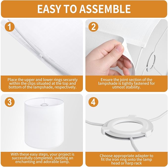 White Linen Tall Drum Lampshade, 11" Top x 11" Bottom x 12" High Lamp Shade, Lamp Shade Replacement for Table and Floor Lamps, Pendant Light，Handcrafted Lampshade，Easy Assembly