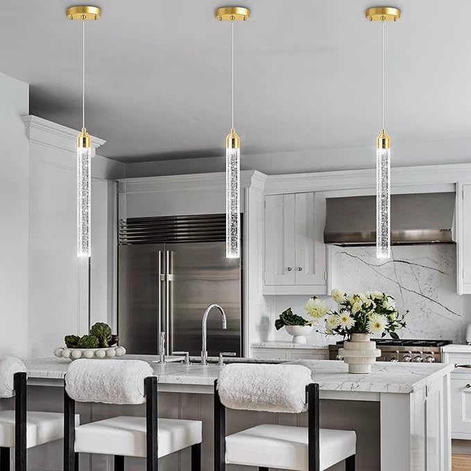 1-Light Modern Crystal Chandeliers LED Dimmable Pendant Lighting for Kitchen Island Dining Room Hallway