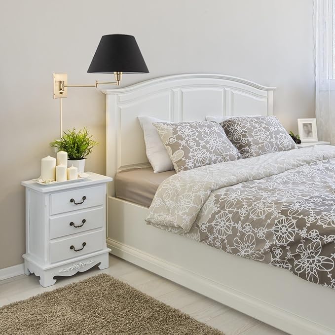 Kira Home Cambridge 15" Modern Swing Arm Wall Lamp - Plug in/Wall Mount + Black Fabric Shade, Cool Brass Finish, 2-Pack