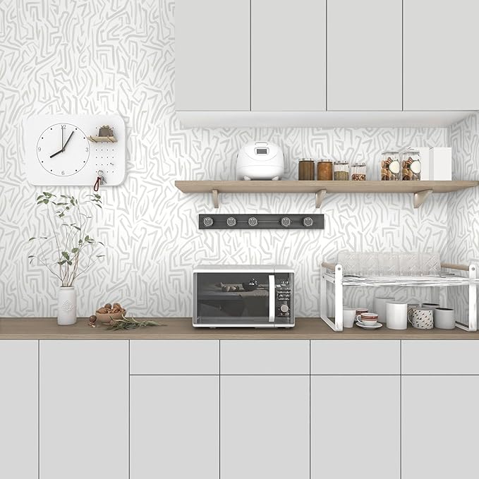 Ismoon 17.3"x 78.7"Gray and White Wall Paper Peel and Stick Modern Gray Striped Wallpaper Removable Self-Adhesive Neutral Wallpaper Contact Paper for Cabinets and Drawers Vinyl Rol