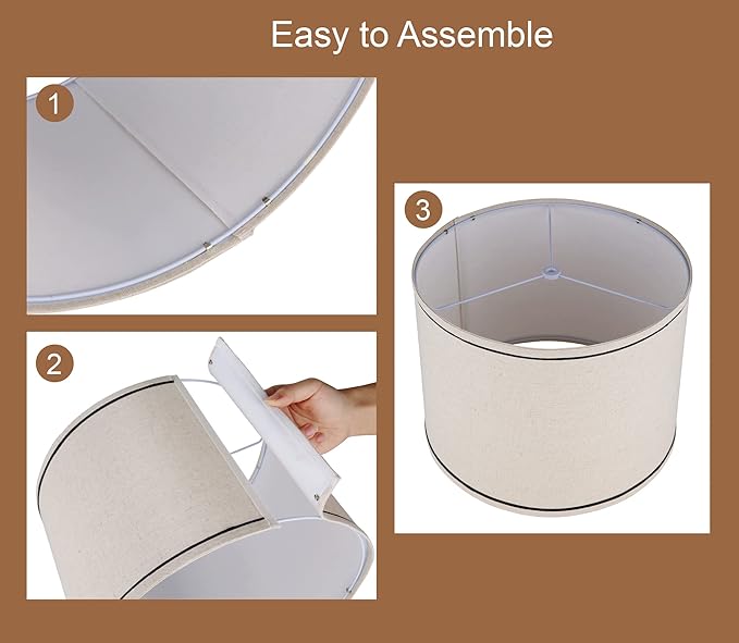 Lamp shades Set of 2,Drum Lampshades 13"x13" x 10" High, Medium Lampshades for Table Lamps Floor Lamps, Natural Linen Hand Crafted, Easy Assembly Required,Beige Lampshade((Spider Fitter)