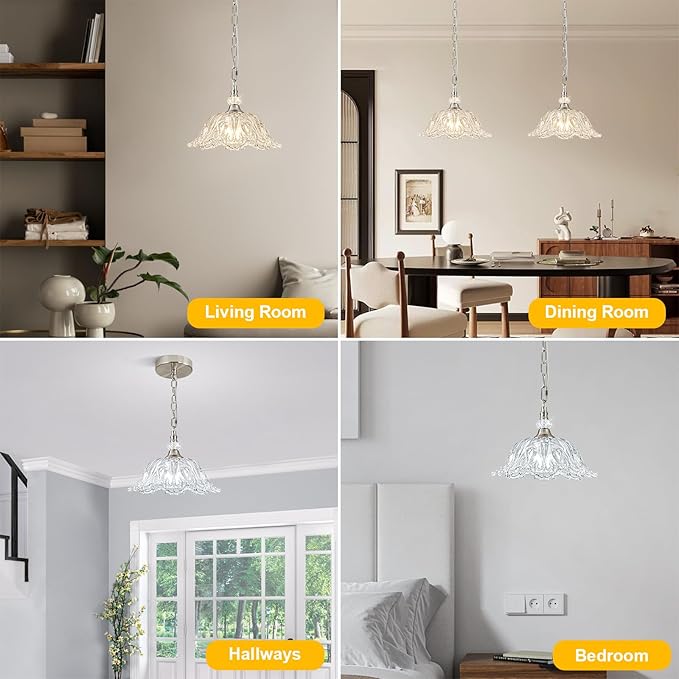 1 Piece Brushed Nickel Chandelier Light Fixtures with Crystal Glass Shade,Brushed Nickel Finish Pendant Light,Hanging Light for Dining Room,Hallway,Living Room,Bedroom