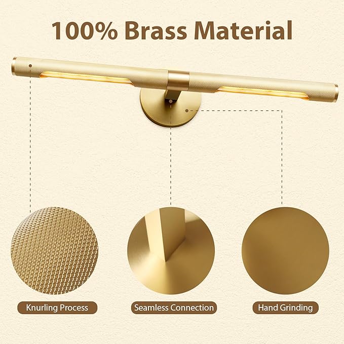 24” Brass Picture Lights, 3000K&6000K Modern Vanity Light, 360° Rotatable Wall Sconces Lampshade, Hardwired Art Light Over Picture Frame for Living Room, Bookcase, Artwork, Brass