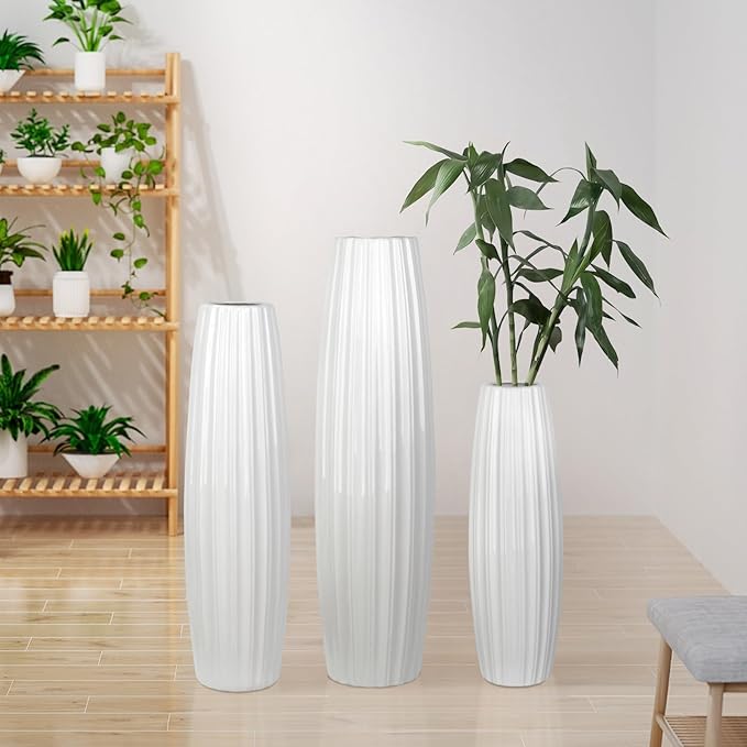 White Ceramic Vase, 17.7" Tall Floor Vase Large Flower Vases Decorative Vases for Modern Home Decor Living Room Office Bedroom Table Centerpieces Shelf Kitchen Wedding Farmhouse Décor