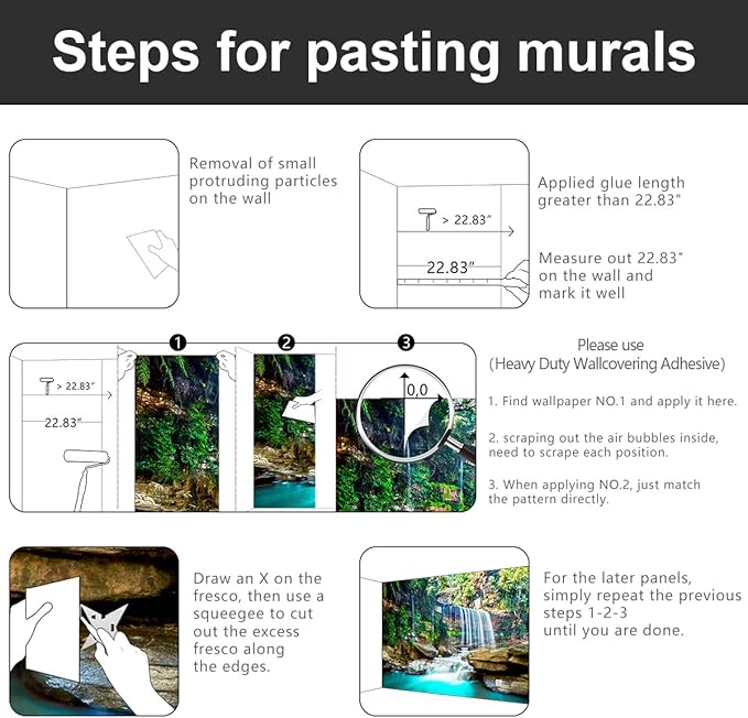 -Green Lake Waterfall Scenery Fabric Wallpaper Living Room Woodland Forest Mountain Bedroom Bathroom Large Wall Mural- 137"x96"（ not Peel and Stick）