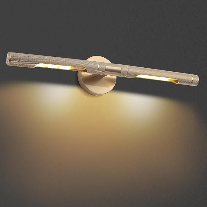 Brass Wall Lights for Pictures,23.6in Hardwired Gold Knurled Brushed Wall Picture Light,Rotatable 360° Modern Gallery Light for Bedroom Bathroom Vanity Mirror Study Room, E12 Bulbs Included