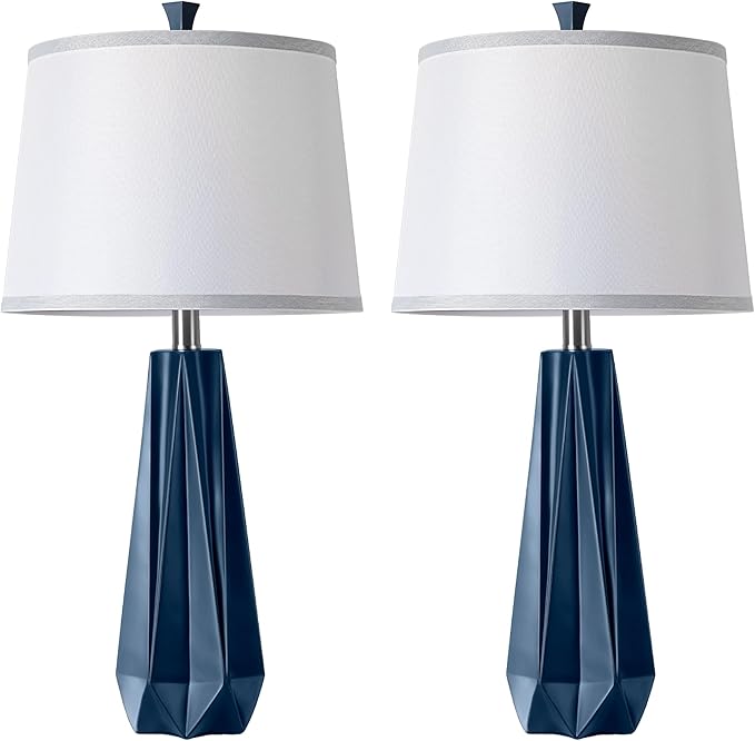 WIHTU 3 Color Temperature Table Lamps Set of 2, 27'' Navy Blue Modern Table Lamp for Living Room, Beside Lamp with Linen Shade, Resin Desk Lamp for Nightstands Bedroom Office Decor (2 Bulbs Included)