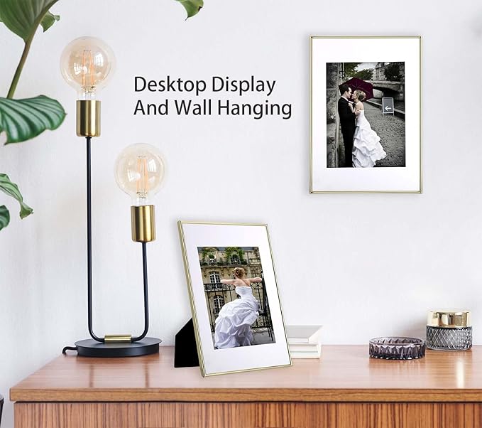 A4(21x29.7cm) Silver Metal Picture Frame with Mat for 6x8'' Set of 2, 8.3 x11.7'' Narrow Silver Plated Photo Frames With Soft Touch Velvet Backing for Desktop and Wall Décor