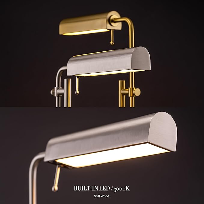 O'Bright Aurora LED Pharmacy Desk Lamp - Swing Arm, Industrial Design for Reading, Crafting, Work,10W LED, Adjustable Height 18.5-24.5 inches - Ideal for Living Room, Bedside, Office, Brushed Nickel