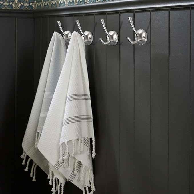 TUNNY 3 Pack Round Coat Towel Hooks - Brushed Nickel Coat Hooks for Hanging Coats Towel Hooks for Bathroom Wall Mounted Zinc Alloy Bath Towel Hooks Robe Clothes Hook Holder Heavy Duty Wall Hooks