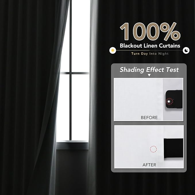 Pure White Linen Blackout Curtains 96 inches Long for Living Room Grommet White Black Out Bedroom Curtain Drapes Sound Dampening Modern Elegant Textured Room Darkening Curtain 96 Length 8 Ft