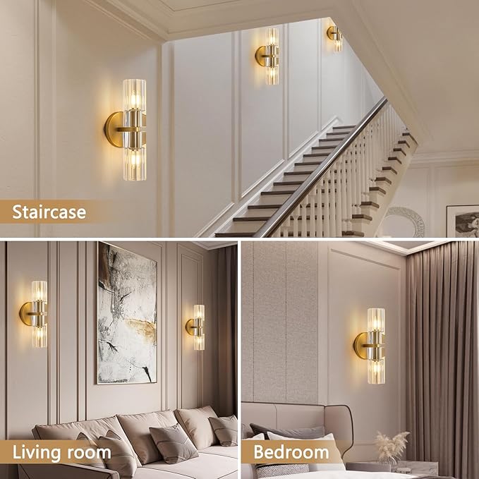 Crystal Wall Sconces, 13" Modern Brass Sconces Lighting with K9 Crystal Lampshade,Indoor Wall Sconce Bedroom Wall Light Fixtures for Living Room Bathroom Hallway Stairs Entryway