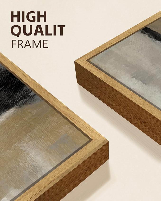 KUVIOKE Black Abstract Framed Wall Art Neutral Graffiti Pastel Minimalist Wall Decor Modern Art Painting for Bedroom Living Room 11x14in (Natural Framed)