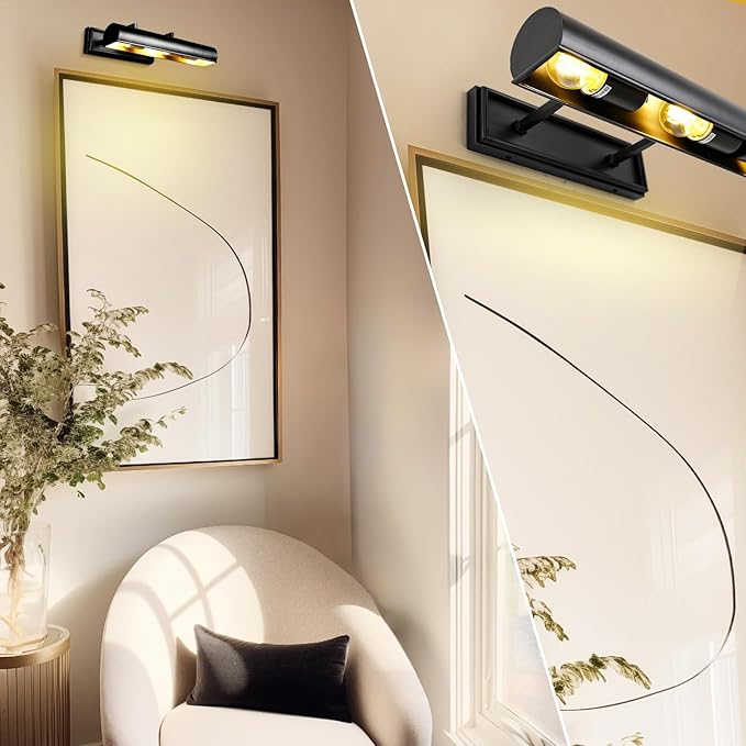 18in Black Picture Lights Hardwired, 3 Light Modern Bronze Picture Light for Wall, Rotatable Art Light Over Picture Frame for Living Room, Bookcase, Artwork, Poster (Includes Bulbs)