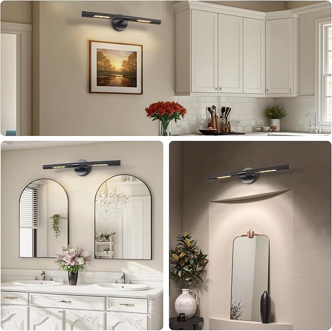 Hardwired Black Picture Light,23.6in Knurled Wall Lights for Pictures,Rotatable 360° Picture Frame Light Modern Gallery Light for Living Room Bathroom Study Room Hallway E12 Bulbs Included