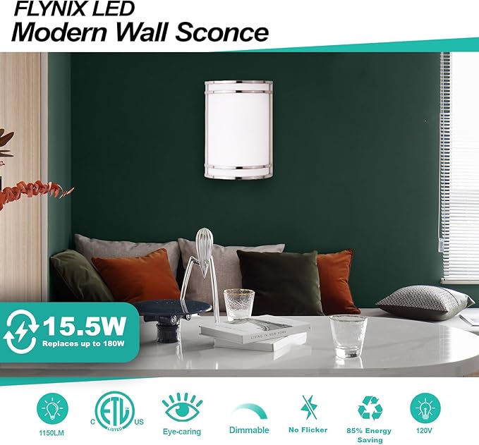 Indoor Wall Sconce, Half Cylinder Wall Light Fixture, 3000K 4000K 5000K Color Temperature Adjustable, Dimmable LED Modern Wall Light for Hallway Bedroom Living Room, Brushed Nickel, 2 Pack