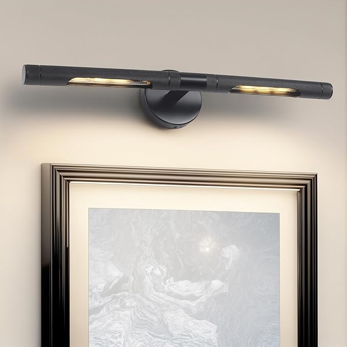 Hardwired Black Picture Light,23.6in Knurled Wall Lights for Pictures,Rotatable 360° Picture Frame Light Modern Gallery Light for Living Room Bathroom Study Room Hallway E12 Bulbs Included