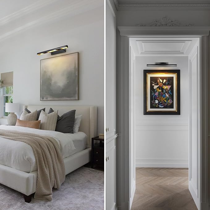 Black Picture Lights, 24inch Hardwired Picture Light for Wall, Art Light for Wall, Rotatable Wall Lights Over Picture, Frame Lights for Painting Display Artwork Portrait