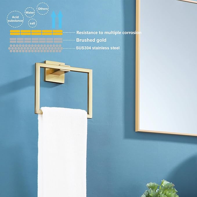 KOKOSIRI Hand Towel Ring Shower Towel Hanger Holder Bath Towel Holder Bathroom Lavatory Stainless Steel Wall Mount, Brushed Gold, B3004BG