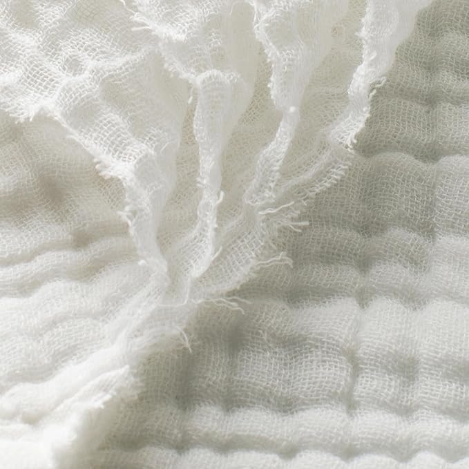 Carriediosa 100% Cotton Muslin Throw Blanket 108" X 90" King Size，4-Layers Summer Gauze Throws for Bed Couch，Soft Lightweight Breathable Linen Blankets Bedspread for Adults All Season，White