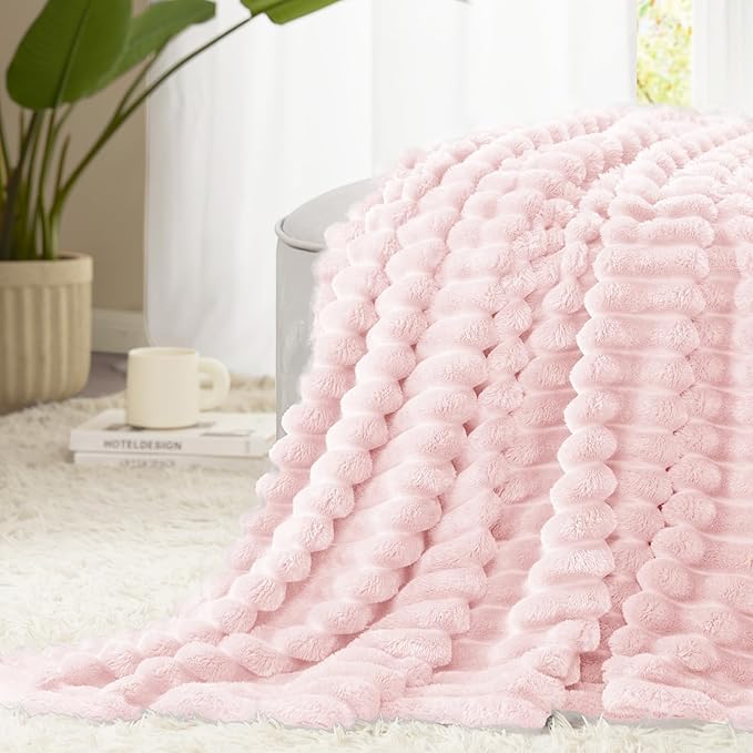Pink Queen Size Blanket for Bed - 300GSM Soft Cozy Soft Blankets, Cute Large Lightweight Bedding Fleece Throws, Pink, 90x90 Inches