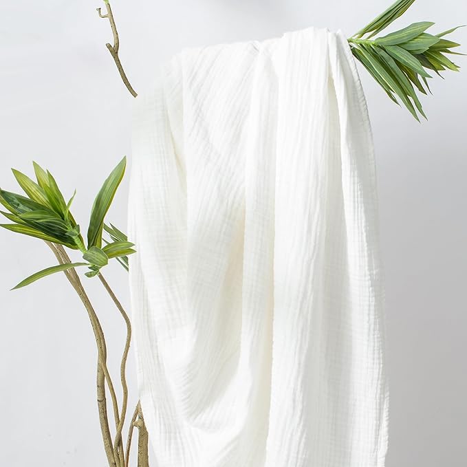 Carriediosa 100% Cotton Muslin Throw Blanket 66" X 90" Twin XL Size，4-Layers Summer Gauze Throws for Bed Couch，Soft Lightweight Breathable Linen Blankets Bedspread for Adults All Season，White