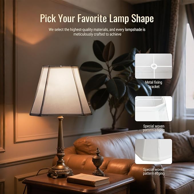 Lampshade Medium Lamp Shade 8" Top x 14" Bottom x 11" High (Spider) Natural Linen White Lamp Shades for Floor Lamp Bedside Lamp & Table Lamp Lampshades Replacement Hand Crafted Easy Assembly Required