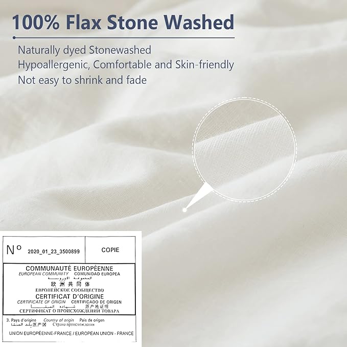 Simple&Opulence 100% Linen Pillow Case King Size Set of 2, White Pillow Covers with Overlap Closure, Luxury Breathable Pillowcases Protectors Suitable for All-Season (20" X 36", White)