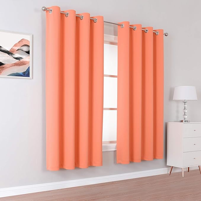 DUALIFE Coral Curtains 72 Inch Length 2 Panels Set -Burnt Coral Blackout Drapes/Window Curtain Panels with Grommet 52 W x 72 L Inch