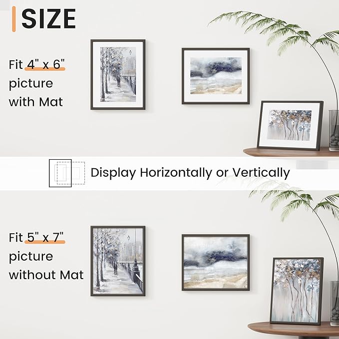 5x7 inch Metal Picture Frame - 5 x 7 Thin Aluminum Photo Frames with 4x6 Removable Mat - High Definition Plexiglass - Ideal for Wall or Tabletop Display - Black, Set of 1