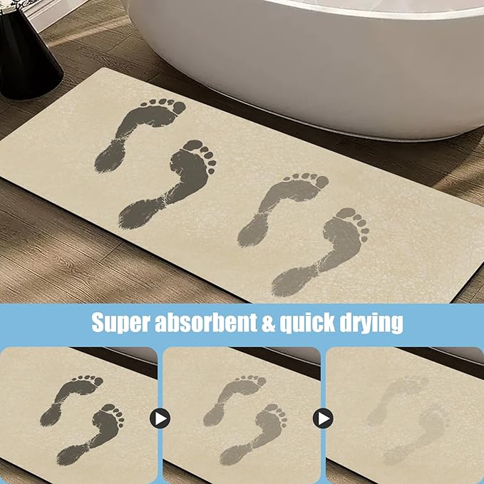 Extra Long Bathroom Rugs Diatomaceous Earth Bath mat Super Absorbent Quick Dry Non Slip Bath Mat Thin Runner Rug Fit Under Door-Shower Rug for in Front of Bathtub Shower, Coffee, 23.6"x47.2"