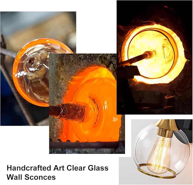 Indoor Wall Sconce, Black and Gold Wall Light Fixture with 4.9 Inches Clear Glass Shade, Bathroom Vanity Lights for Mirror, Bedroom, Hallway