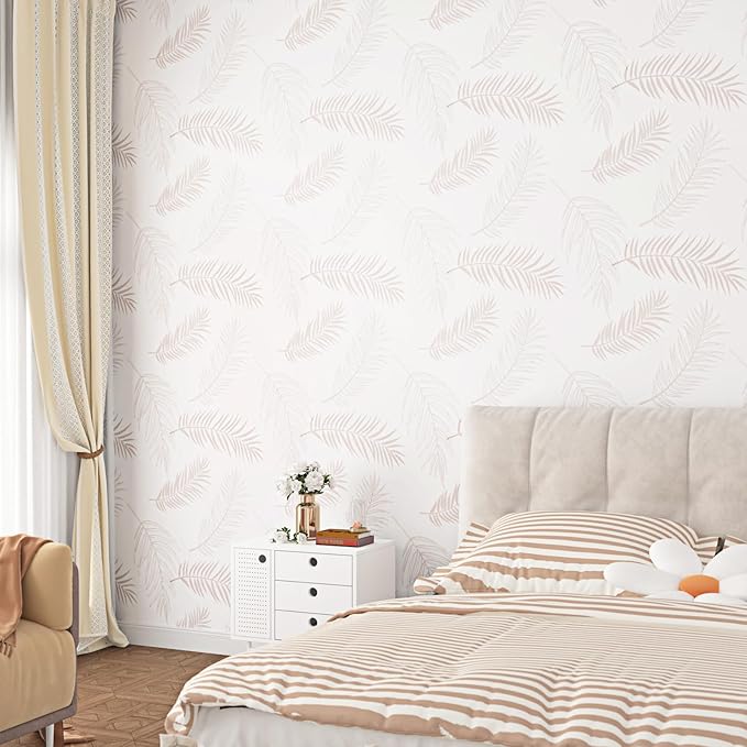 WESTICK Cream Wallpaper Vintage Willow Leaf Wallpaper 17.5" x 100" Neutral Peel and Stick Wall Paper Floral Elegant Leaf Contact Paper for Walls Bedroom Bathroom TV Background Accent Cabinets Drawers