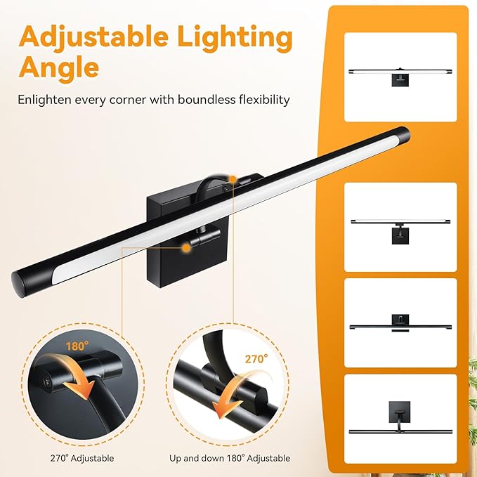 JO.KO 23.6 Inch LED Picture Lights for Wall Hardwired, Poster Art Gallery Light 10-100% Dimmable, 3000k Warm White Black Wall Sconces 14W CRI90 for Gallery Artwork, Paintings and Bathroom