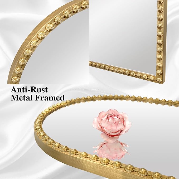 Arched Mirror for Wall, 22"x30" Gold Arch Bathroom Vanity Mirror, Metal Floral Frame Decorative Arch Wall Mirrors, Antique Gold Arched Mirrors for Washroom, Bedroom, Entryway, Living Room