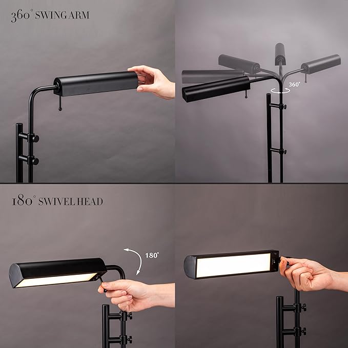 O'Bright Aurora LED Pharmacy Desk Lamp - Swing Arm, Industrial Design for Reading, Crafting, Work,10W LED, Adjustable Height 18.5-24.5 inches - Ideal for Living Room, Bedside, Office - Black