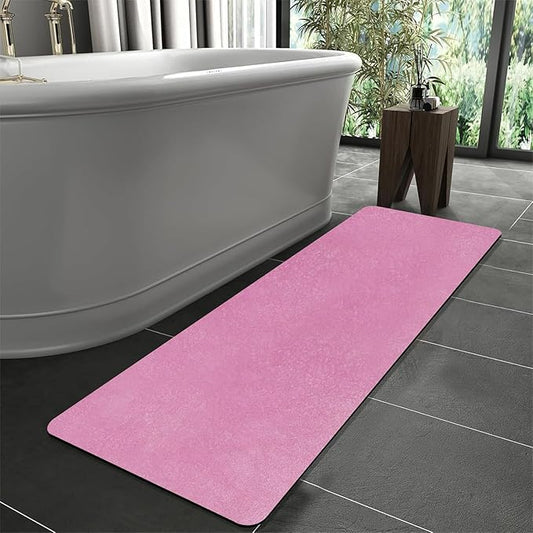 Extra Long Bathroom Rugs Diatomaceous Earth Bath mat Super Absorbent Quick Dry Non Slip Bath Mat Thin Runner Rug Fit Under Door-Shower Rug for in Front of Bathtub Shower, Pink, 23.6"x66.9"