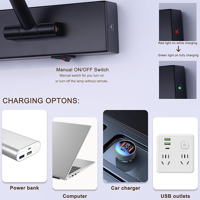 LED Wireless Picture Light with Remote Control,USB Rechargeable Battery Powered Art Lamps,Dimmable,270° Rotate,Timing,15.5 Inch Black Wall Lights for Paintings,Picture Frame,Gallery