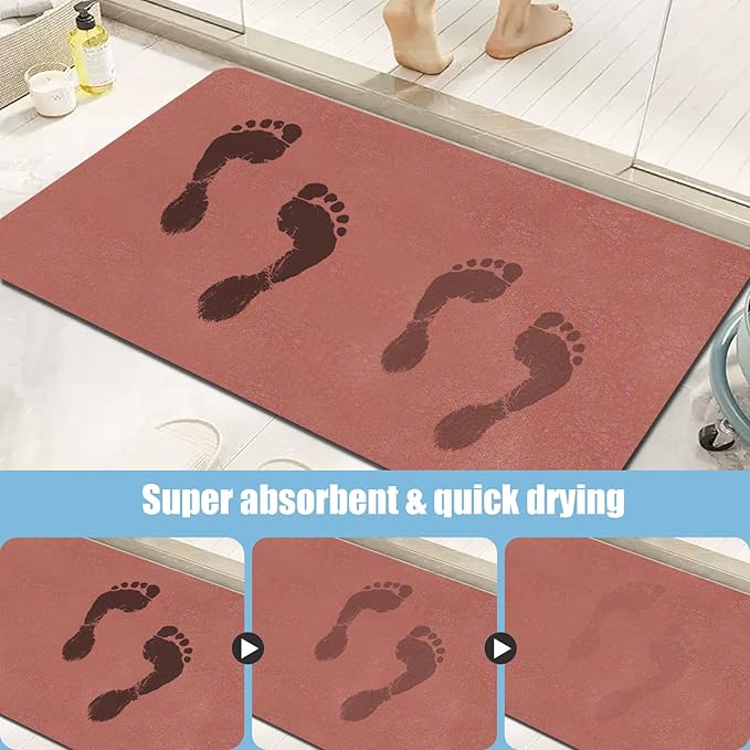 Large Bathroom Rugs Diatomaceous Earth Bath mat Super Absorbent Quick Dry Non Slip Bath Mat Thin Bathroom Floor Mats Fit Under Door-Shower Rug for in Front of Bathtub Shower, Brown, 19.6"x31.5"