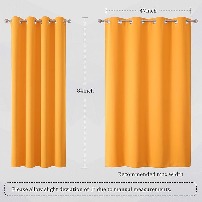 Dualife Marigold Blackout Curtain Panels/Drapes for Living Room 84 inch Length Solid Energy Efficient Room Darkening Bedroom Curtains Thermal Insulated Grommet Top 52x84 inch Orange Yellow