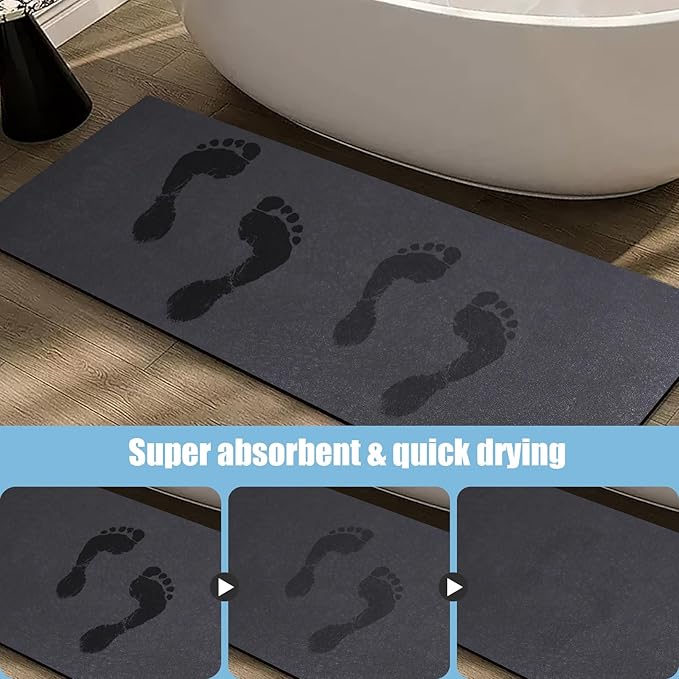 Diatomaceous Earth Bath mat Bathroom Rugs Super Absorbent Quick Dry Non Slip Bath Mat Thin Bathroom Floor Mats Fit Under Door-Shower Rug for in Front of Bathtub Shower, Dark Grey, 23.6"x47.2"