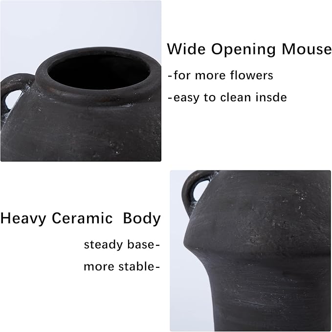 Terracotta Vases, 7 Inch Ceramic Rustic Vase, Vases with Handle for Flower, Vintage Pottery Vases Home Decor, Christmas Decorative Farmhouse Vase for Shelf Decor, Farmhouse, Table, Lyeec